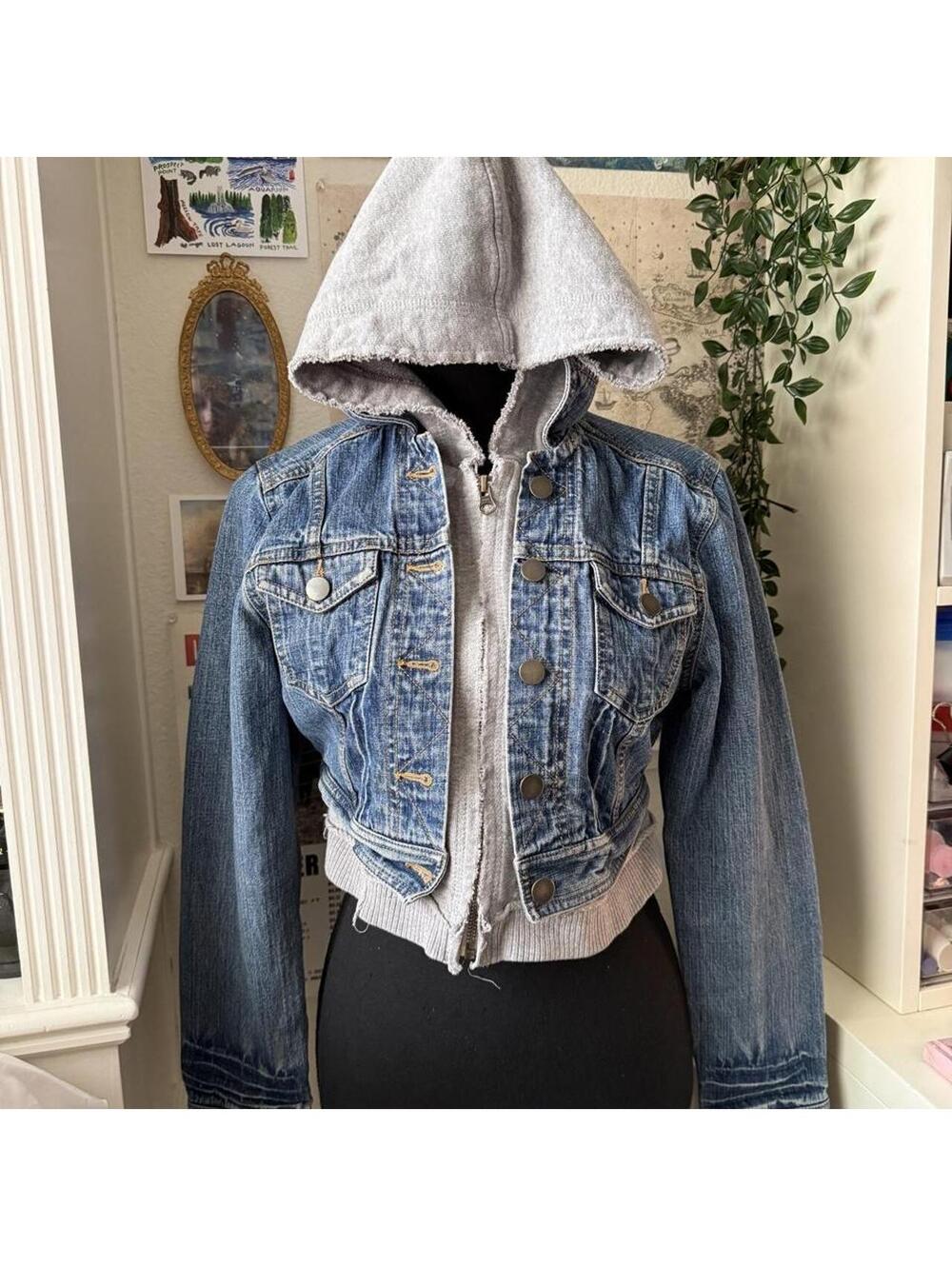 Vintage Y2K SO Layered Hooded Denim Jacket